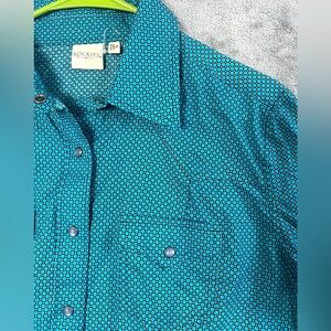 Rockies Women’s Western Snap Shirt XL Blue Geometric Pearl Snap Long Sleeve